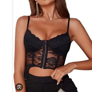 D&M Black Lace‎ Corset Top Womens Small
